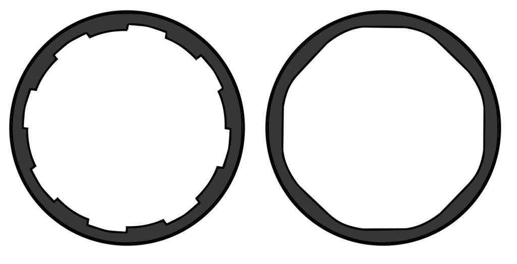 常规膛线(左)和多边形膛线(右)