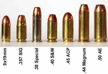 9mm，。357 Sig， .38 Spl， .40 SW， .45 ACP， .44 Mag， .50 AE