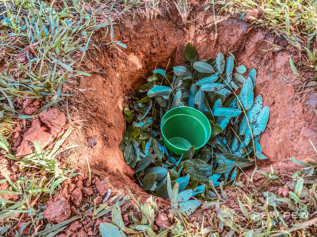 The same hole with green vegetation tucked around the cup